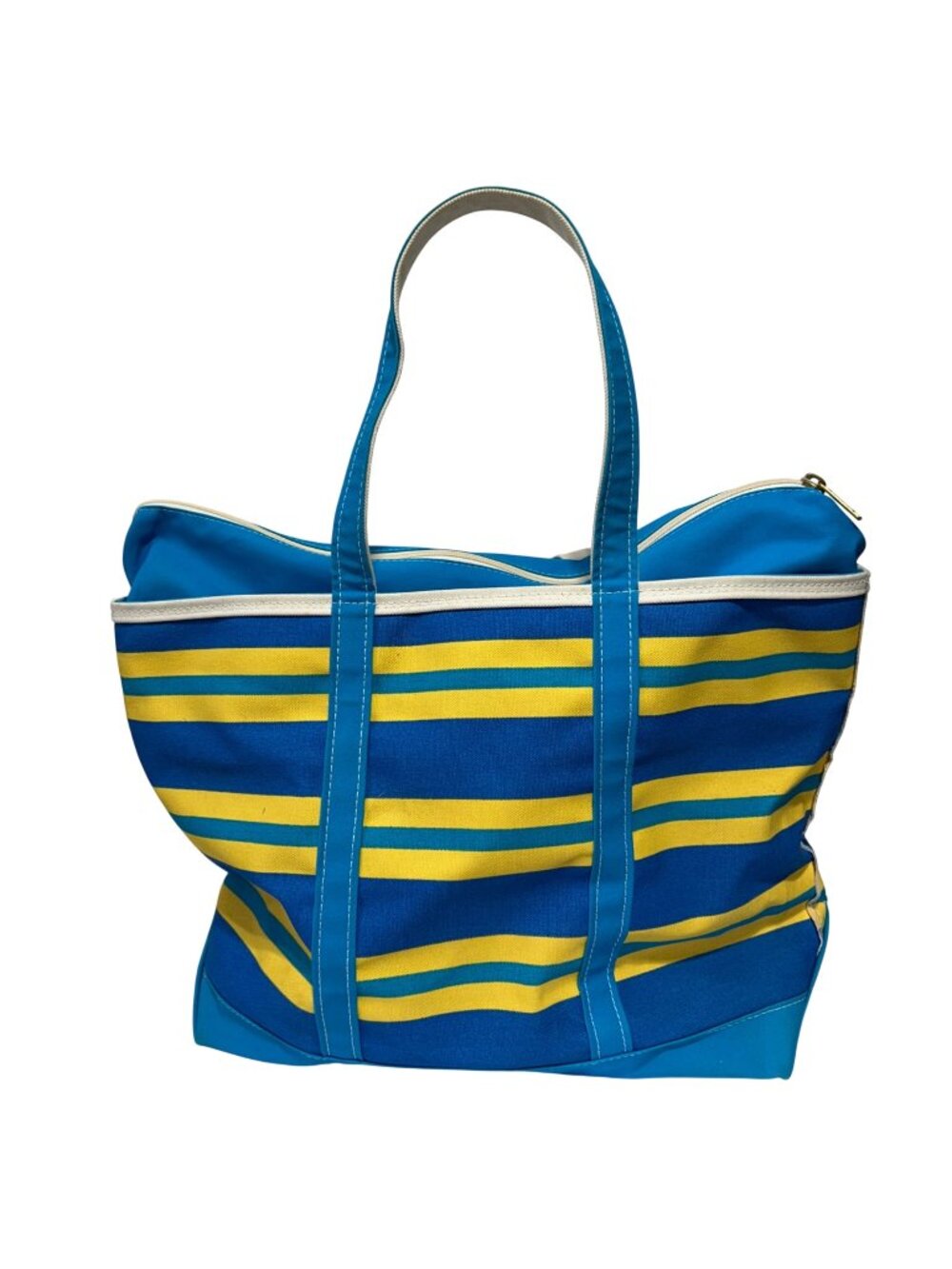 L.L. Bean Boat And Tote Bag Striped Blue & Yellow Top Zip Large Canvas